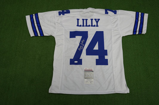BOB LILLY SIGNED WHITE JERSEY Size M Dallas Cowboys w/HOF 80 JSA COA