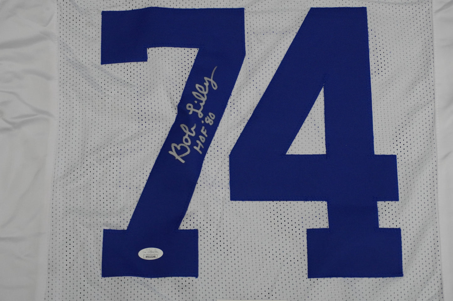 BOB LILLY SIGNED WHITE JERSEY Size M Dallas Cowboys w/HOF 80 JSA COA
