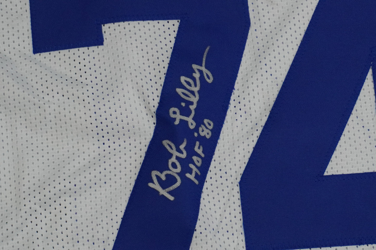 BOB LILLY SIGNED WHITE JERSEY Size M Dallas Cowboys w/HOF 80 JSA COA