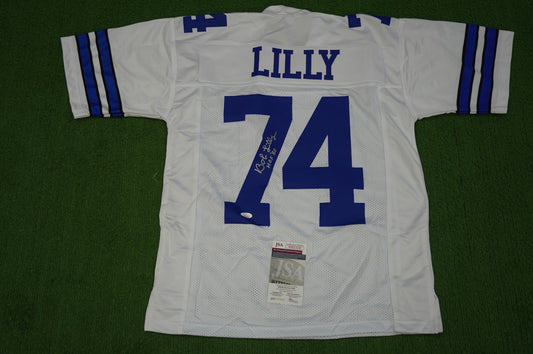 BOB LILLY SIGNED WHITE JERSEY Size M Dallas Cowboys w/HOF 80 JSA COA