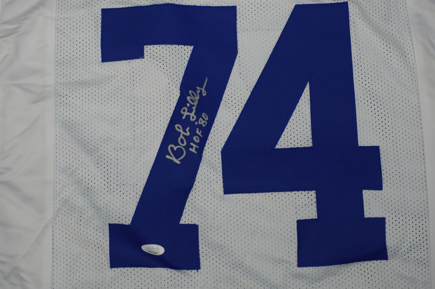 BOB LILLY SIGNED WHITE JERSEY Size M Dallas Cowboys w/HOF 80 JSA COA
