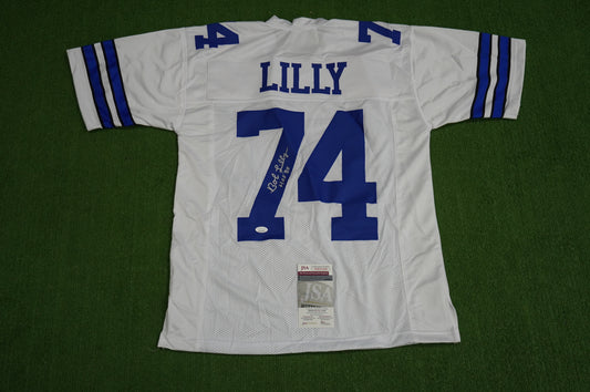 BOB LILLY SIGNED WHITE JERSEY Size M Dallas Cowboys w/HOF 80 JSA COA