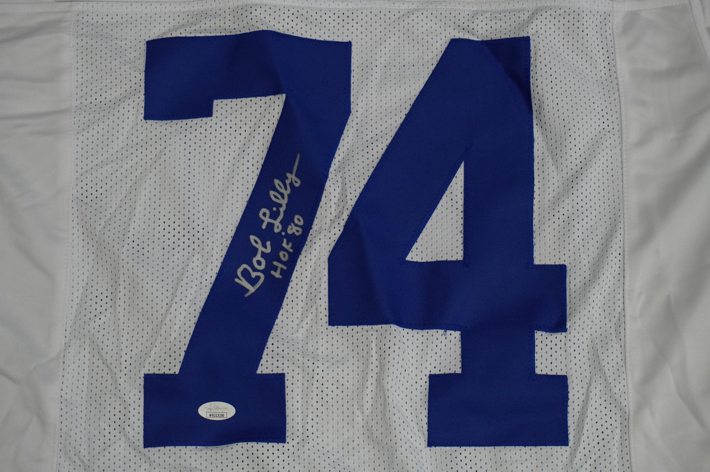 BOB LILLY SIGNED WHITE JERSEY Size M Dallas Cowboys w/HOF 80 JSA COA