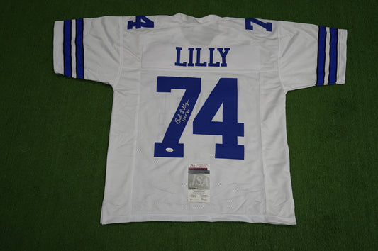 BOB LILLY SIGNED WHITE JERSEY Size L Dallas Cowboys w/HOF 80 JSA COA