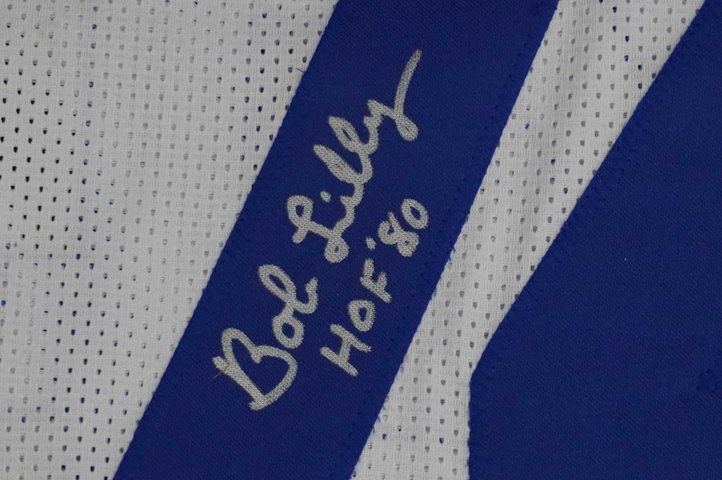 BOB LILLY SIGNED WHITE JERSEY Size L Dallas Cowboys w/HOF 80 JSA COA