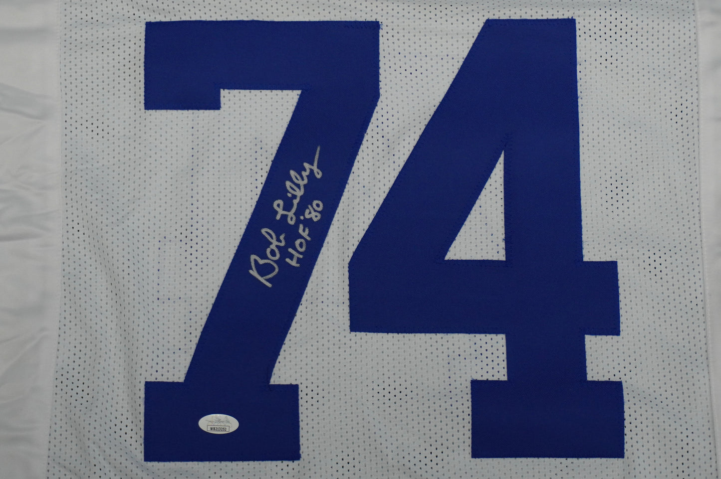 BOB LILLY SIGNED WHITE JERSEY Size L Dallas Cowboys w/HOF 80 JSA COA
