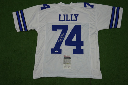 BOB LILLY SIGNED WHITE JERSEY Size L Dallas Cowboys w/HOF 80 JSA COA
