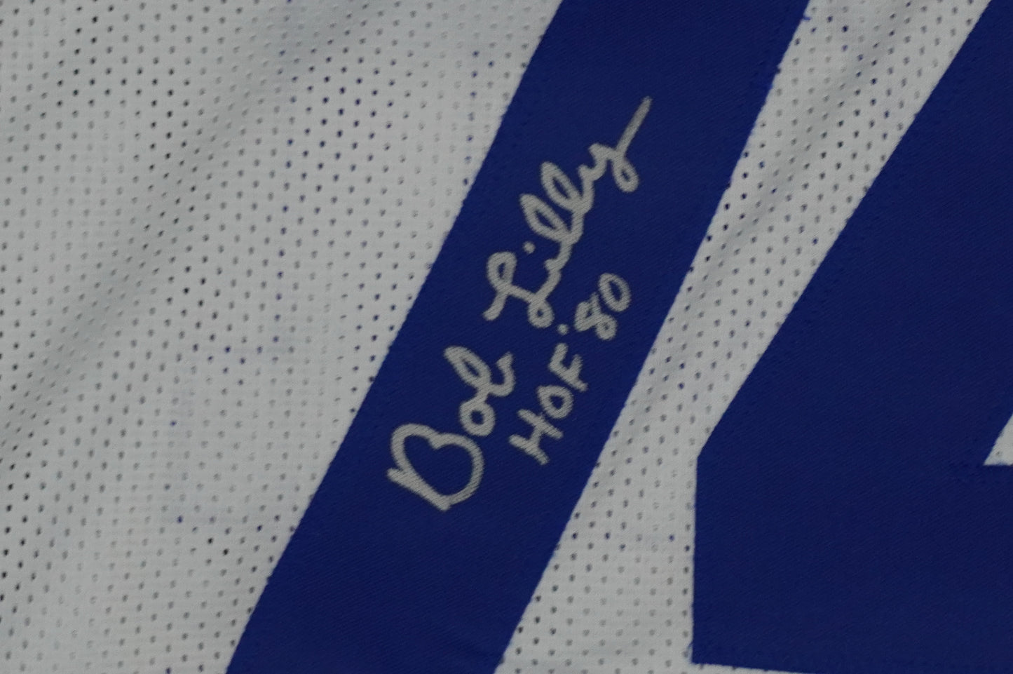 BOB LILLY SIGNED WHITE JERSEY Size L Dallas Cowboys w/HOF 80 JSA COA