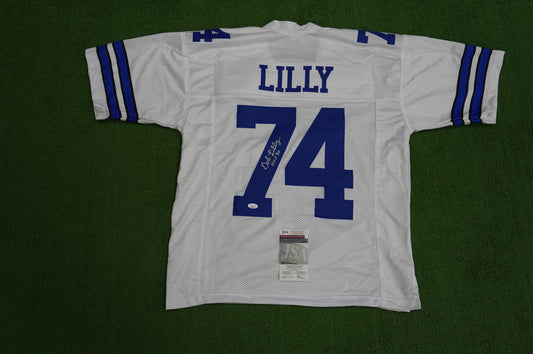 BOB LILLY SIGNED WHITE JERSEY Size L Dallas Cowboys w/HOF 80 JSA COA