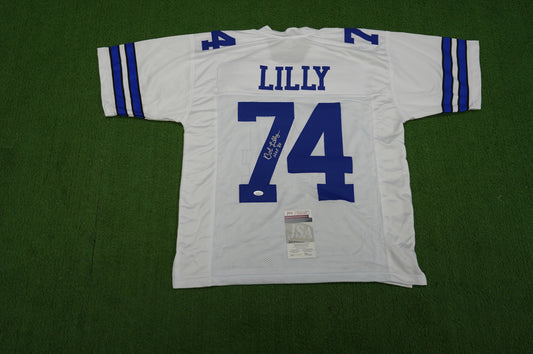 BOB LILLY SIGNED WHITE JERSEY Size L Dallas Cowboys w/HOF 80 JSA COA