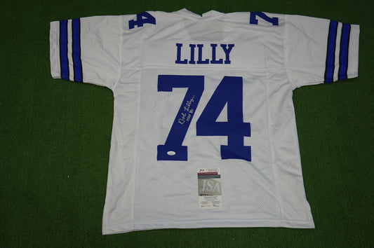 BOB LILLY SIGNED WHITE JERSEY Size L Dallas Cowboys w/HOF 80 JSA COA