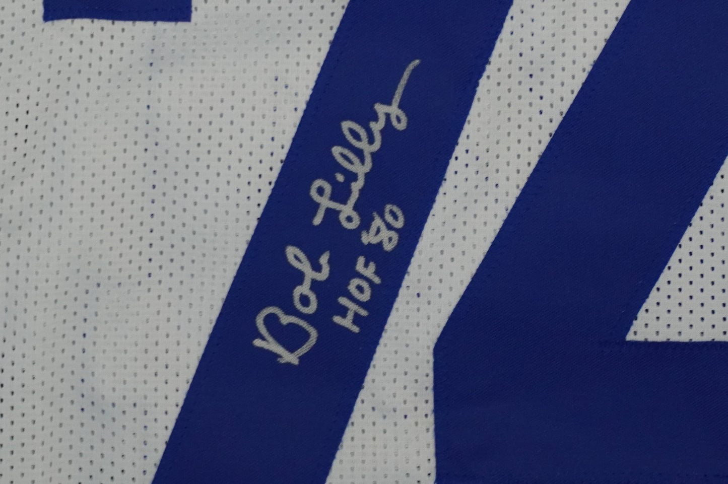 BOB LILLY SIGNED WHITE JERSEY Size L Dallas Cowboys w/HOF 80 JSA COA
