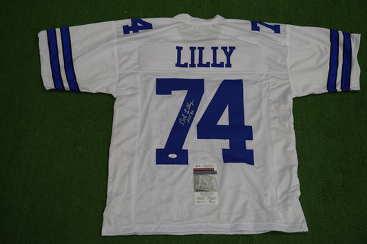 BOB LILLY SIGNED WHITE JERSEY Size L Dallas Cowboys w/HOF 80 JSA COA