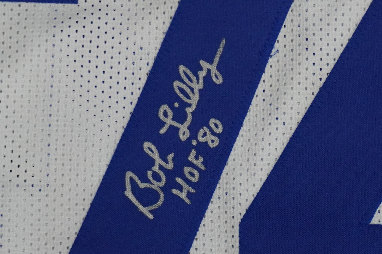 BOB LILLY SIGNED WHITE JERSEY Size L Dallas Cowboys w/HOF 80 JSA COA