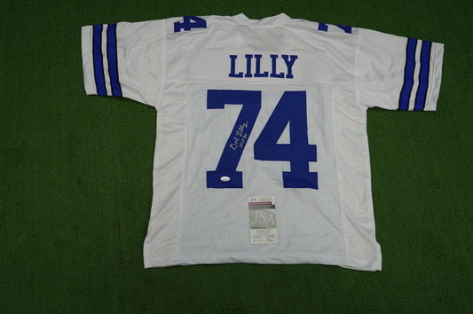 BOB LILLY SIGNED WHITE JERSEY Size L Dallas Cowboys w/HOF 80 JSA COA