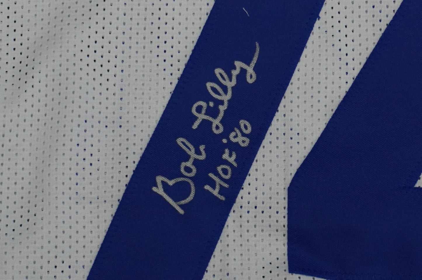 BOB LILLY SIGNED WHITE JERSEY Size L Dallas Cowboys w/HOF 80 JSA COA
