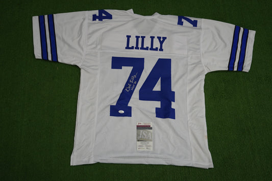 BOB LILLY SIGNED WHITE JERSEY Size L Dallas Cowboys w/HOF 80 JSA COA