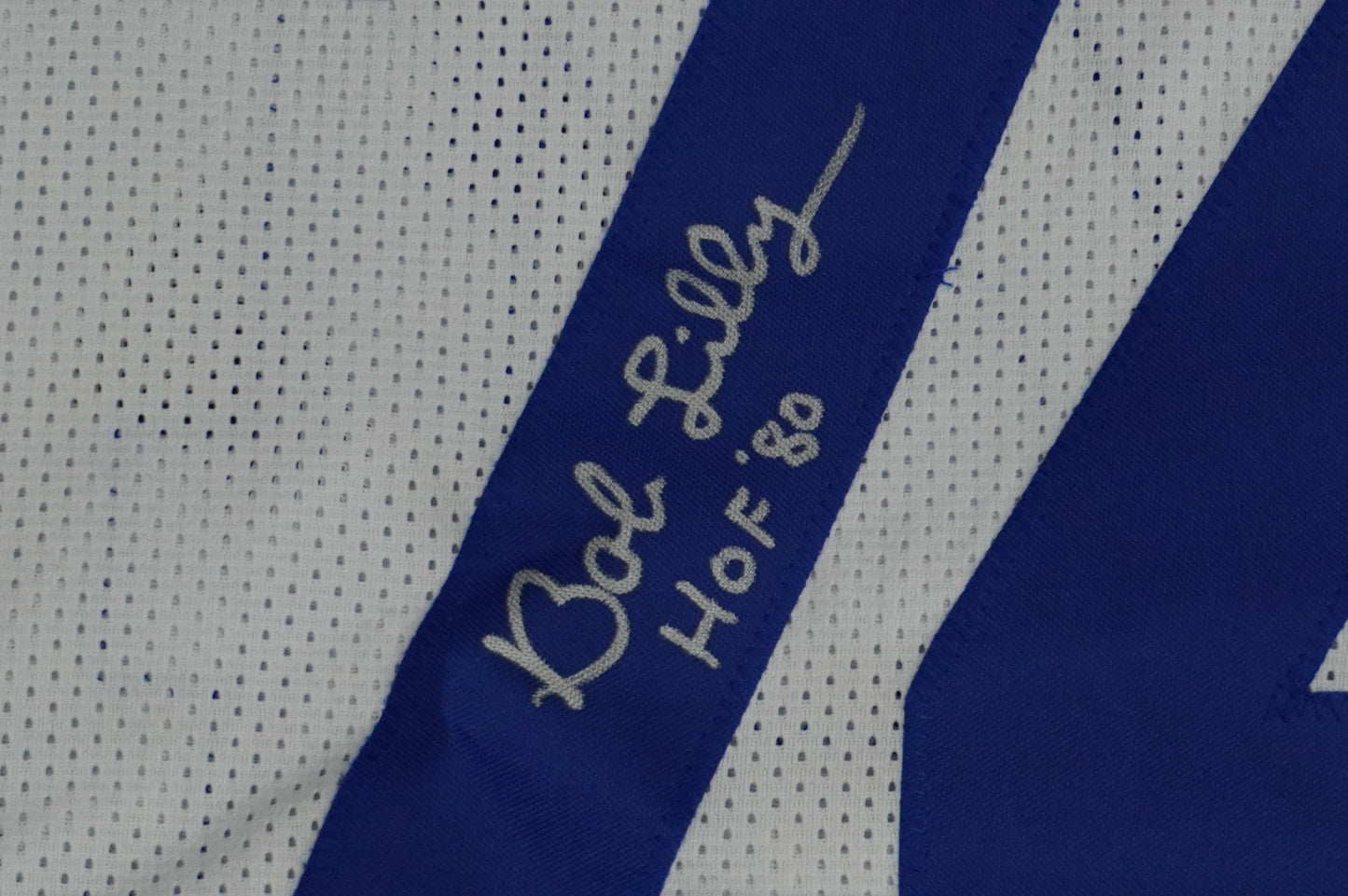 BOB LILLY SIGNED WHITE JERSEY Size L Dallas Cowboys w/HOF 80 JSA COA