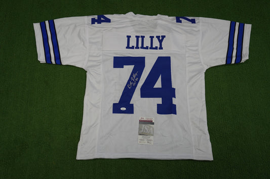 BOB LILLY SIGNED WHITE JERSEY Size L Dallas Cowboys w/HOF 80 JSA COA