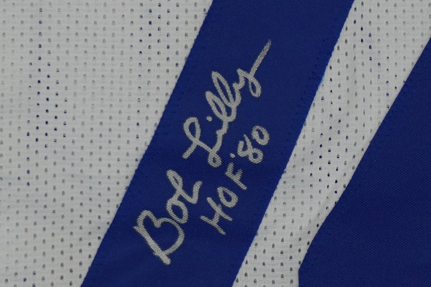 BOB LILLY SIGNED WHITE JERSEY Size L Dallas Cowboys w/HOF 80 JSA COA