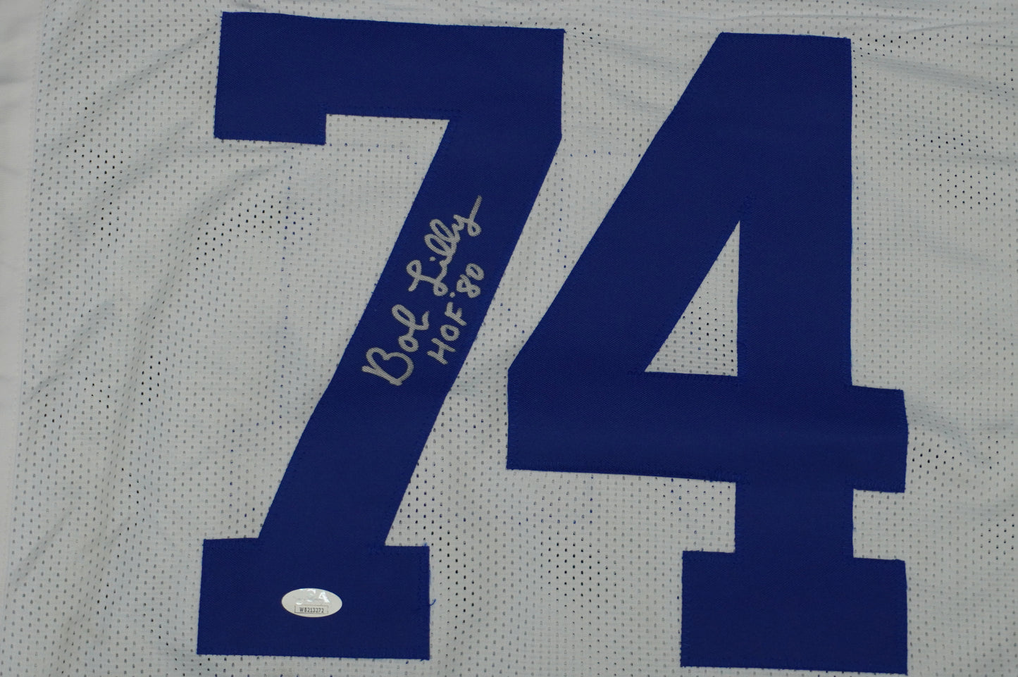 BOB LILLY SIGNED WHITE JERSEY Size 2XL Dallas Cowboys w/HOF 80 JSA COA