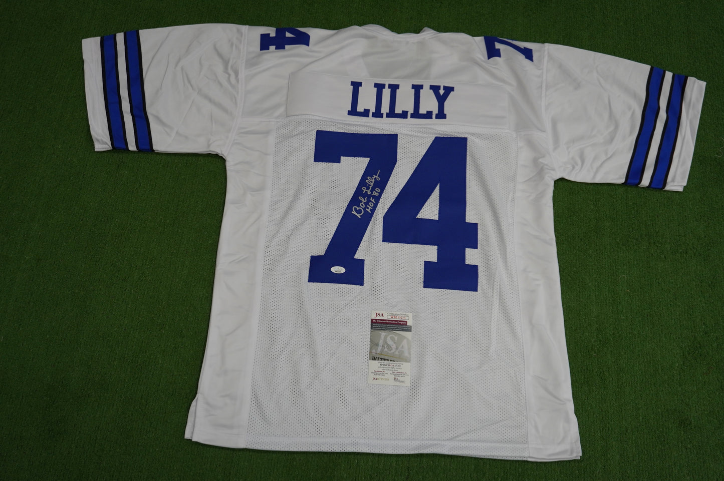 BOB LILLY SIGNED WHITE JERSEY Size 2XL Dallas Cowboys w/HOF 80 JSA COA