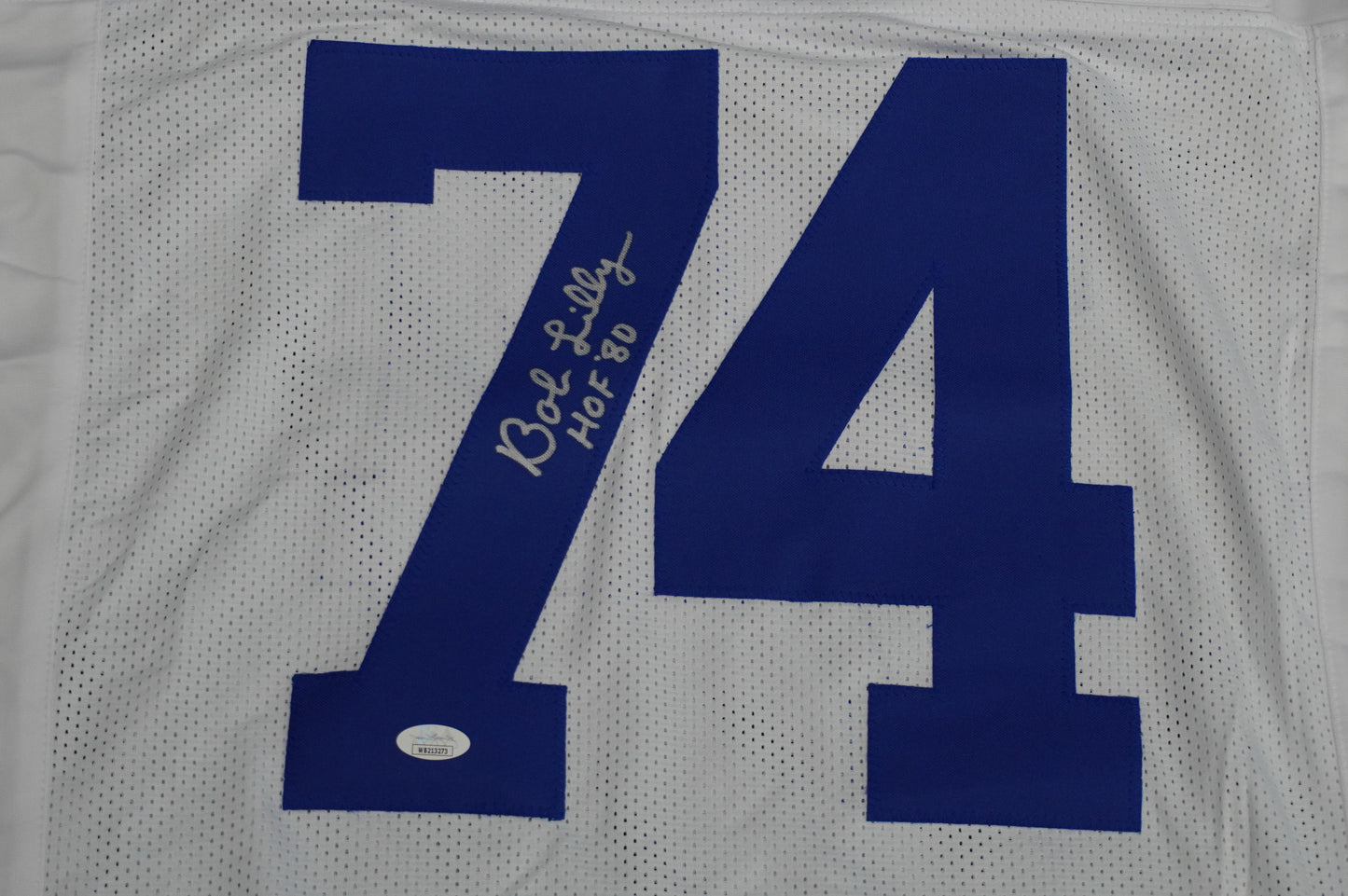 BOB LILLY SIGNED WHITE JERSEY Size 2XL Dallas Cowboys w/HOF 80 JSA COA