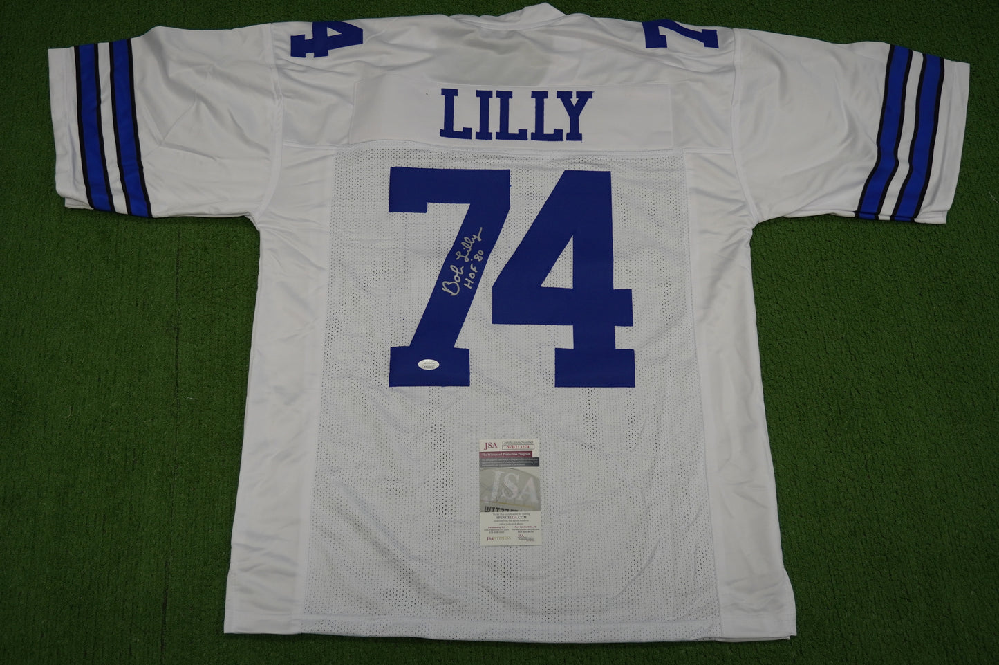 BOB LILLY SIGNED WHITE JERSEY Size 2XL Dallas Cowboys w/HOF 80 JSA COA
