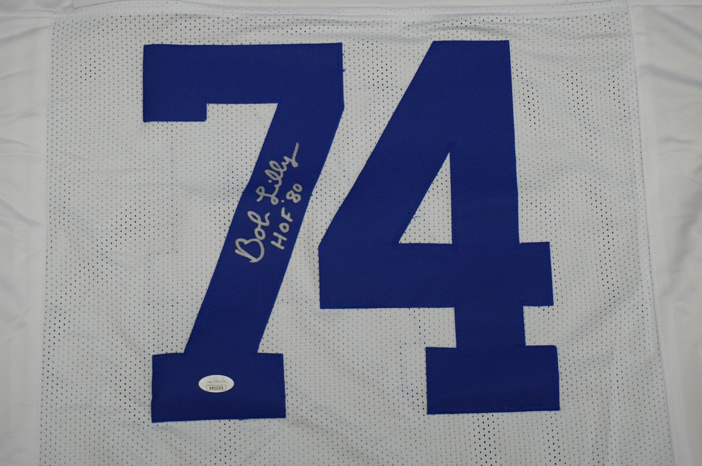 BOB LILLY SIGNED WHITE JERSEY Size 2XL Dallas Cowboys w/HOF 80 JSA COA