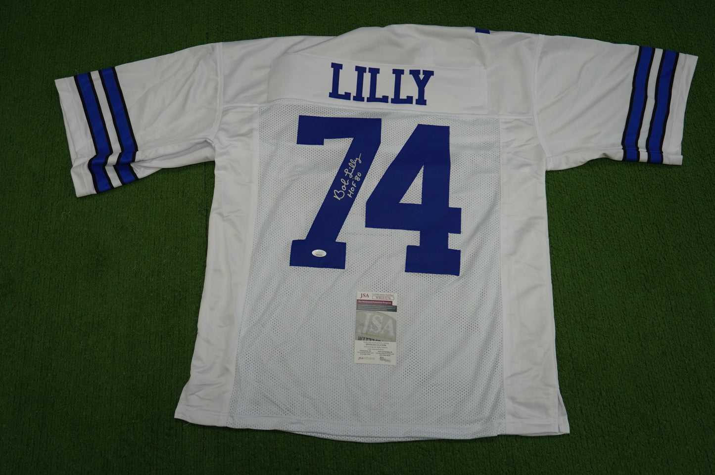 BOB LILLY SIGNED WHITE JERSEY Size 2XL Dallas Cowboys w/HOF 80 JSA COA