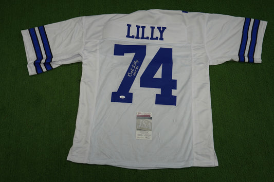 BOB LILLY SIGNED WHITE JERSEY Size 2XL Dallas Cowboys w/HOF 80 JSA COA