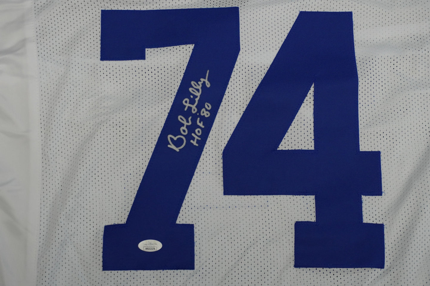 BOB LILLY SIGNED WHITE JERSEY Size 2XL Dallas Cowboys w/HOF 80 JSA COA