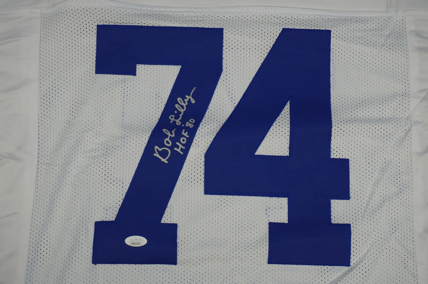 BOB LILLY SIGNED WHITE JERSEY Size 2XL Dallas Cowboys w/HOF 80 JSA COA