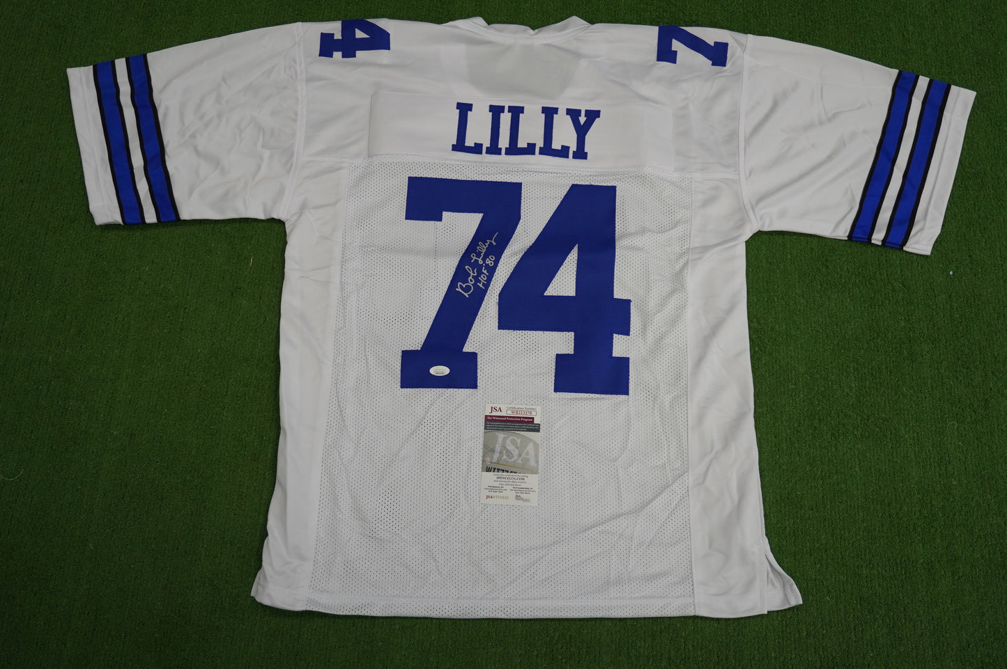 BOB LILLY SIGNED WHITE JERSEY Size 2XL Dallas Cowboys w/HOF 80 JSA COA
