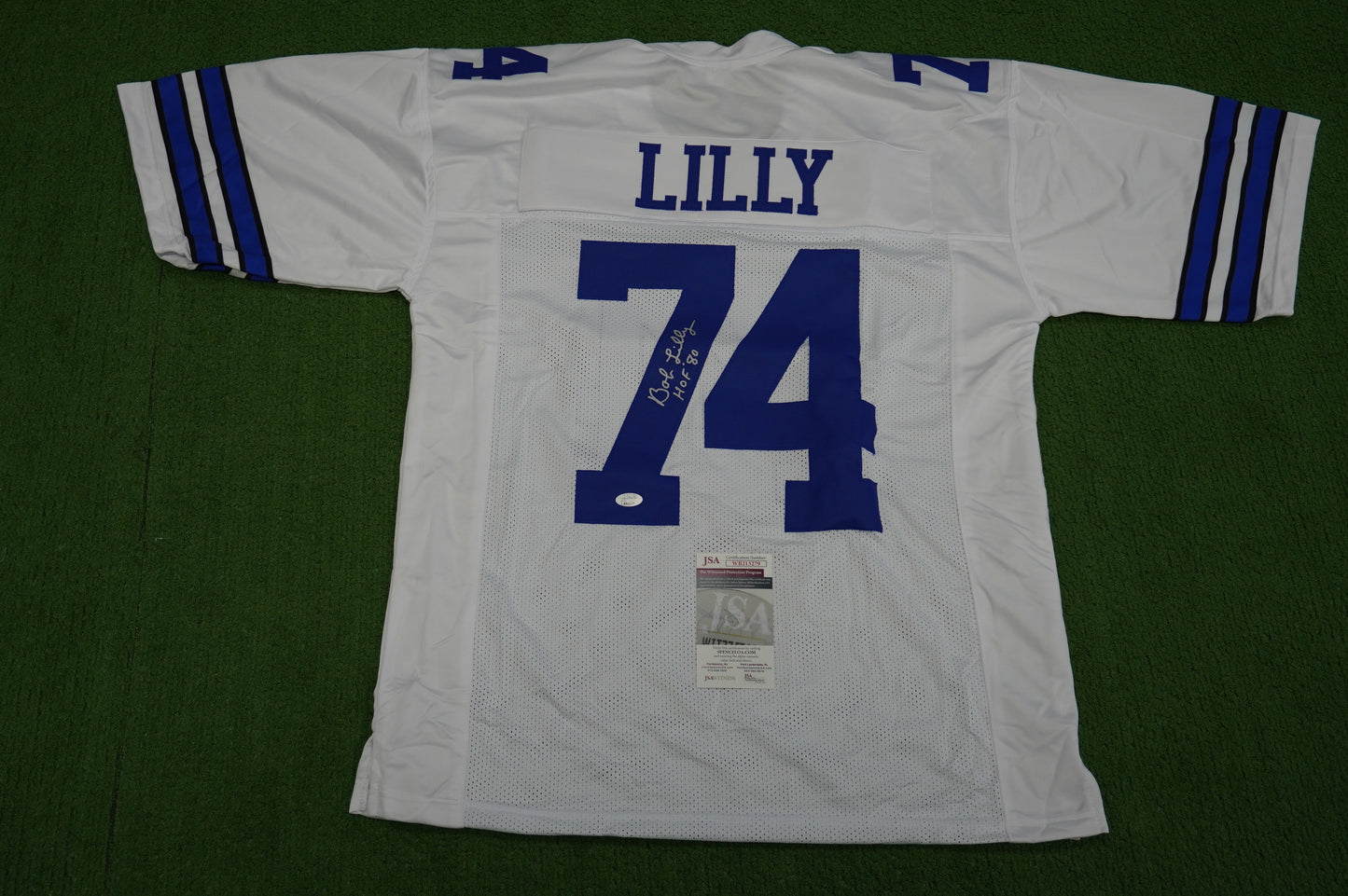 BOB LILLY SIGNED WHITE JERSEY Size 2XL Dallas Cowboys w/HOF 80 JSA COA