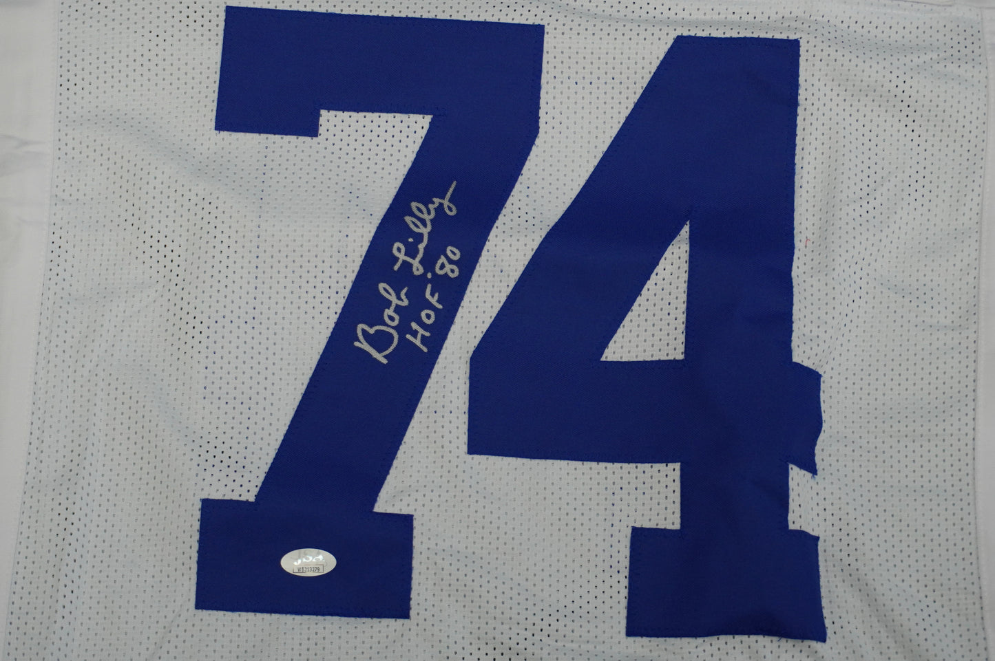 BOB LILLY SIGNED WHITE JERSEY Size 2XL Dallas Cowboys w/HOF 80 JSA COA