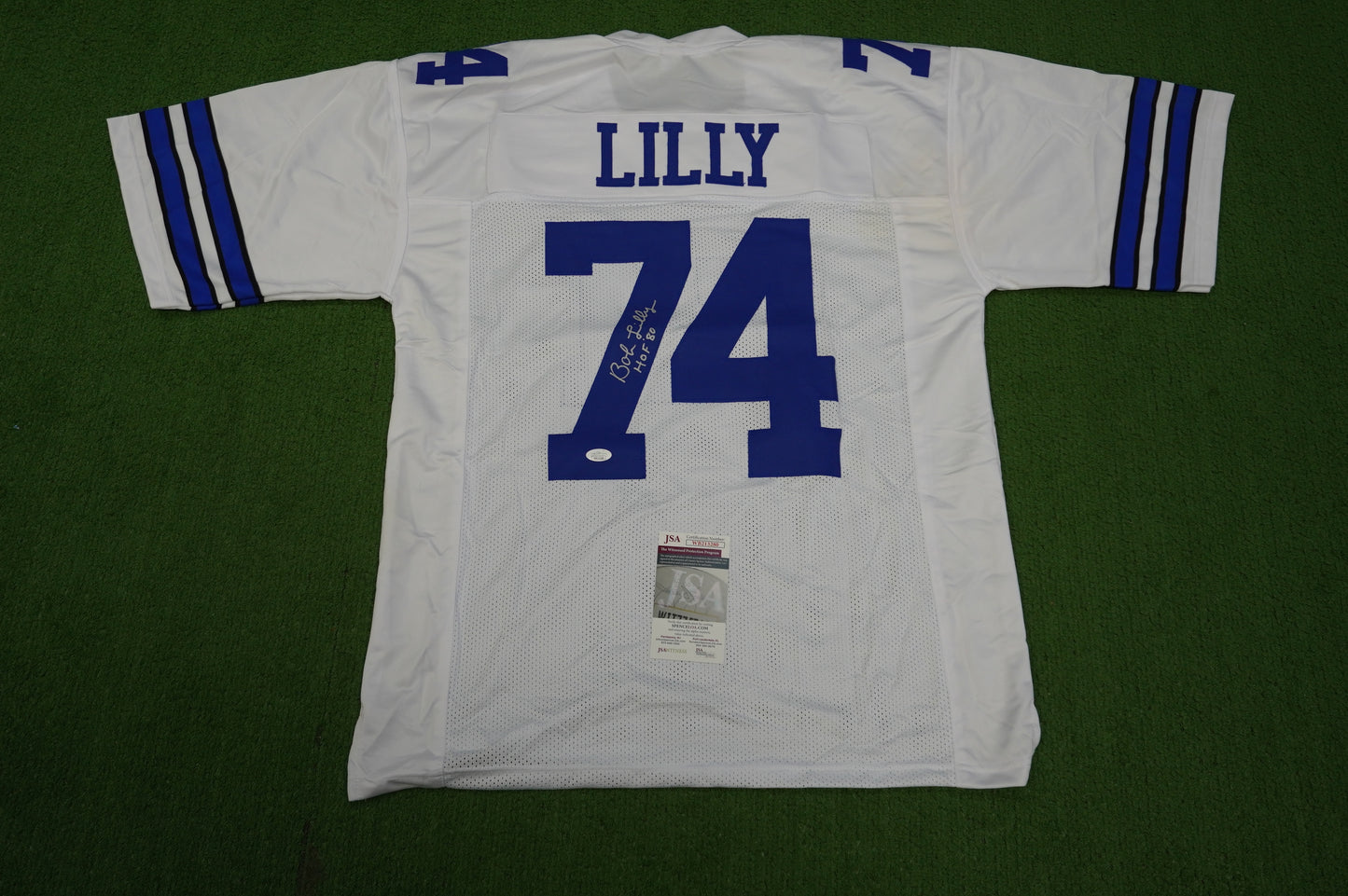 BOB LILLY SIGNED WHITE JERSEY Size 2XL Dallas Cowboys w/HOF 80 JSA COA