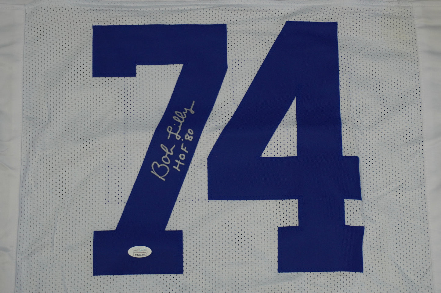 BOB LILLY SIGNED WHITE JERSEY Size 2XL Dallas Cowboys w/HOF 80 JSA COA