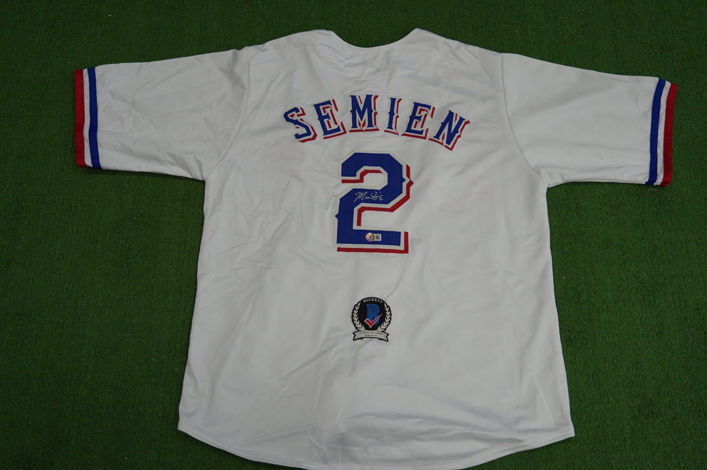 MARCUS SEMIEN TEXAS RANGERS SIGNED Sewn Jersey BAS