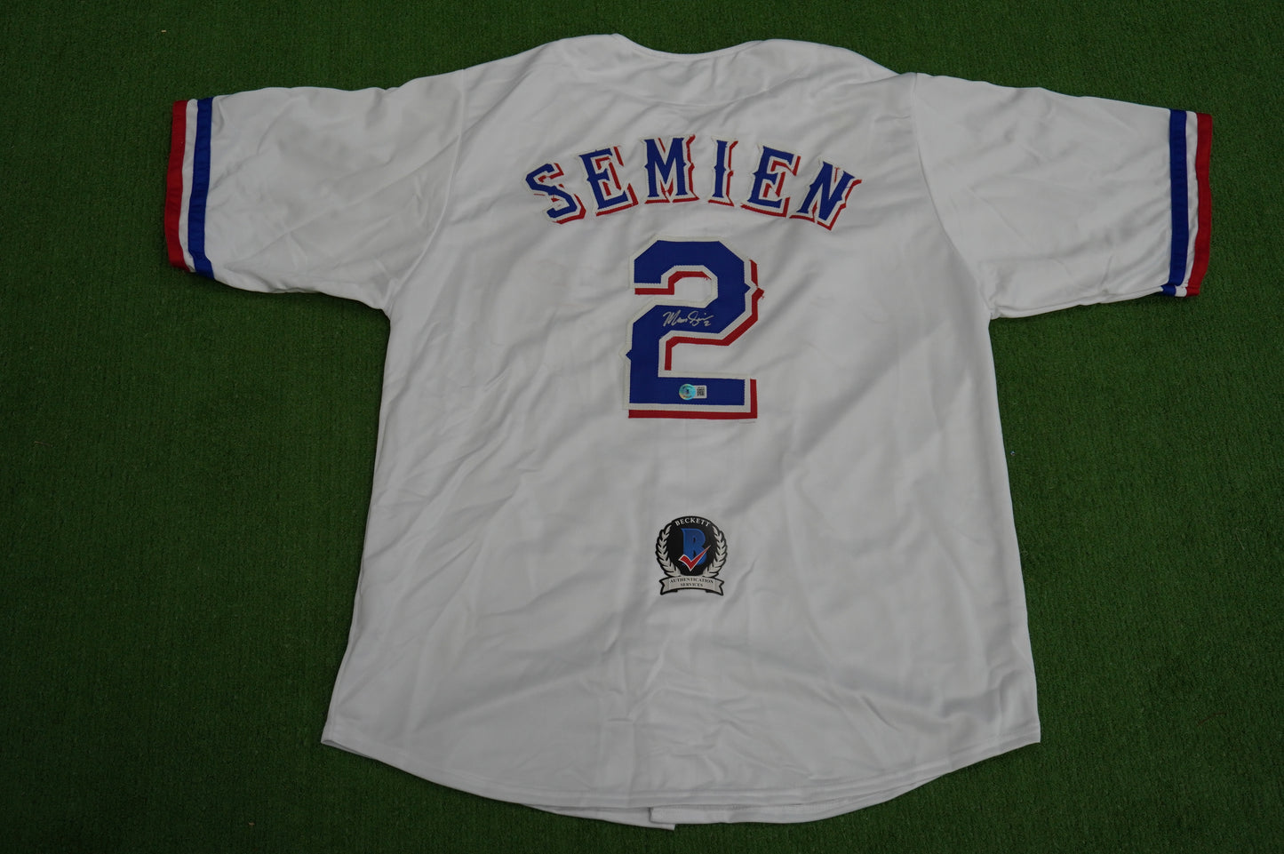 MARCUS SEMIEN TEXAS RANGERS SIGNED Sewn Jersey BAS