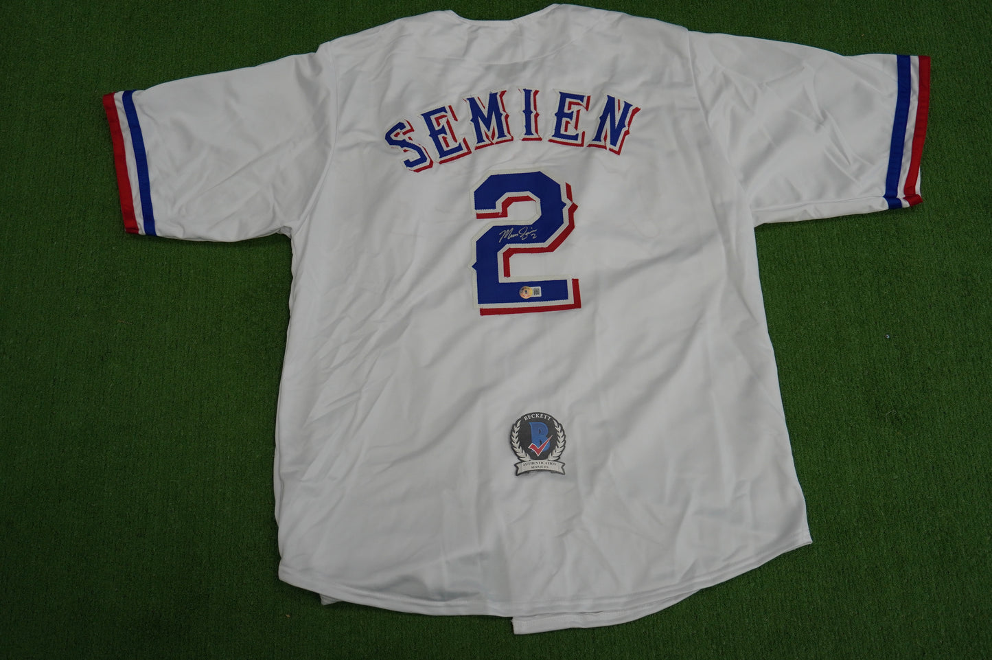 MARCUS SEMIEN TEXAS RANGERS SIGNED Sewn Jersey BAS