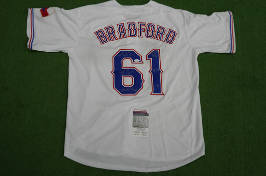 CODY BRADFORD TEXAS RANGERS SIGNED Sewn Jersey W/Multi Stats INSC JSA COA