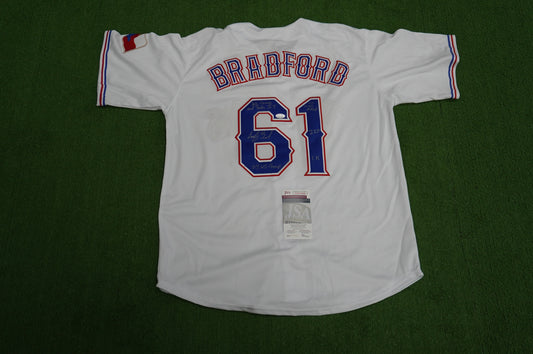 CODY BRADFORD TEXAS RANGERS SIGNED Sewn Jersey W/Multi Stats INSC JSA COA