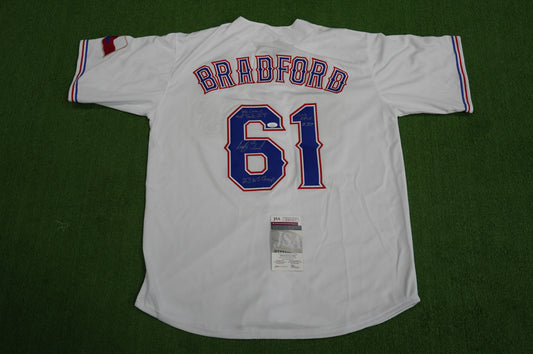 CODY BRADFORD TEXAS RANGERS SIGNED Sewn Jersey W/Multi Stats INSC JSA COA