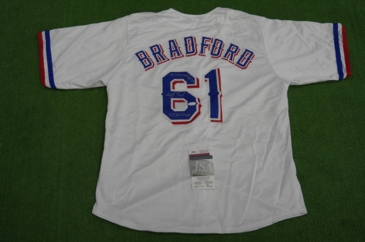 CODY BRADFORD TEXAS RANGERS SIGNED Sewn Jersey W/Multi Stats INSC JSA COA