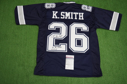 KEVIN SMITH DALLAS COWBOYS SIGNED Blue JERSEY Texas A&M Aggies w/INSCs Med JSA