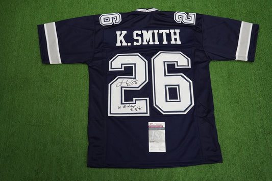 KEVIN SMITH DALLAS COWBOYS SIGNED Blue JERSEY Texas A&M Aggies w/INSCs Med JSA