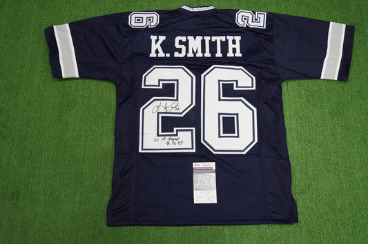 KEVIN SMITH DALLAS COWBOYS SIGNED Blue JERSEY Texas A&M Aggies w/INSCs Med JSA