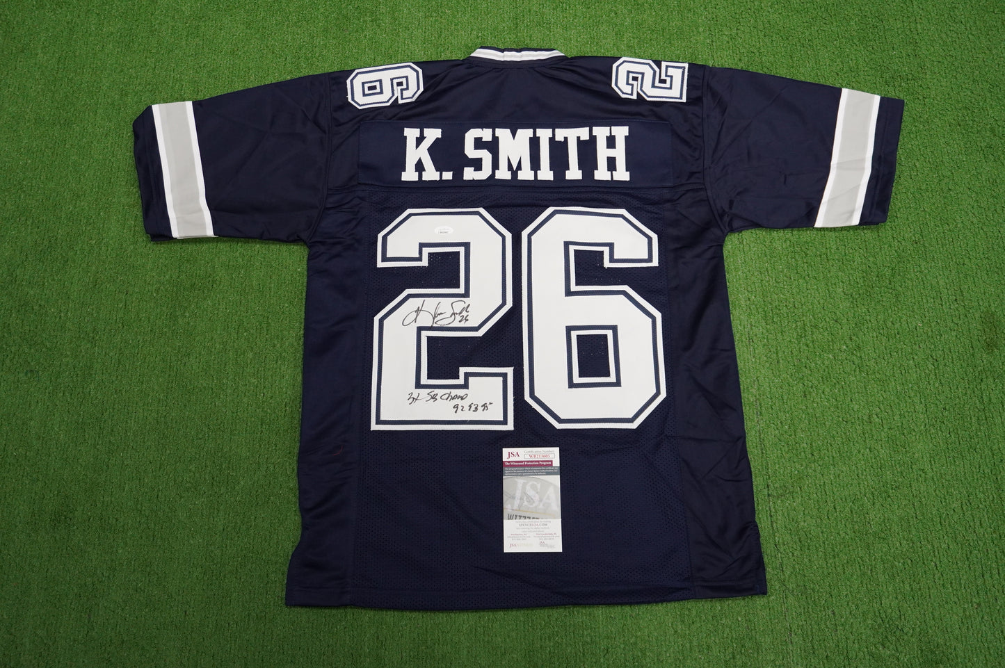 KEVIN SMITH DALLAS COWBOYS SIGNED Blue JERSEY Texas A&M Aggies w/INSCs Med JSA