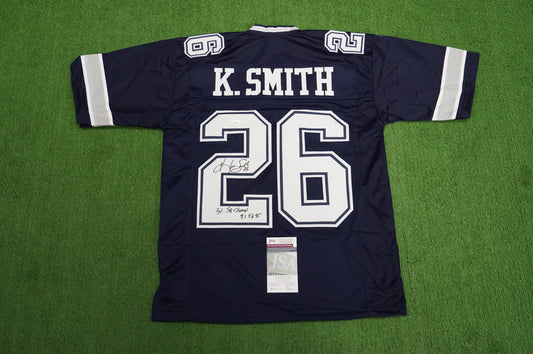 KEVIN SMITH DALLAS COWBOYS SIGNED Blue JERSEY Texas A&M Aggies w/INSCs Med JSA